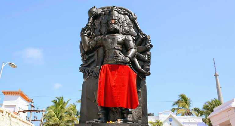 Panchamukhi Hanuman Temple in Rameswaram with floating stone associated with Ramayana bridge